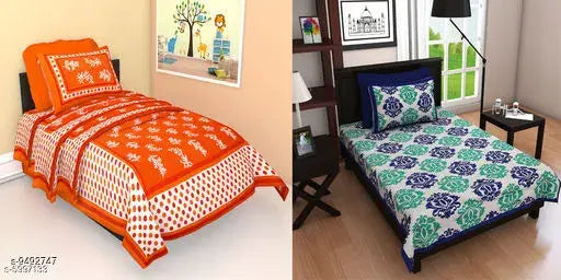 Trendy orange cotton single bedsheet, 85x59, Indian origin