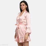 Luxury satin lingerie set: Pretty Loving Thing women's night suit & robe, India-made