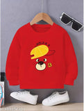 Yellow and red kids' cotton blend sweatshirt with printed Cap Dog design, ideal for winter playtime. Sizes range from 2-3 years to 7-8 years. Made in India