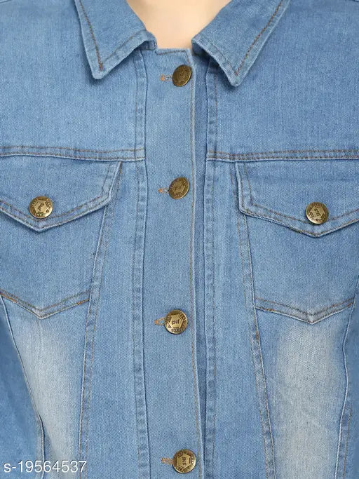 Denim waistcoat for trendy fashionista women, solid-colored long sleeve jacket, S-XL sizes available