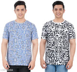 Attractive Men's Cotton Blend Short Sleeve T-Shirts, printed net pattern, pack of 2, size S, M, L, XL, XXL. Indian-made men's half sleeve round neck t-shirts