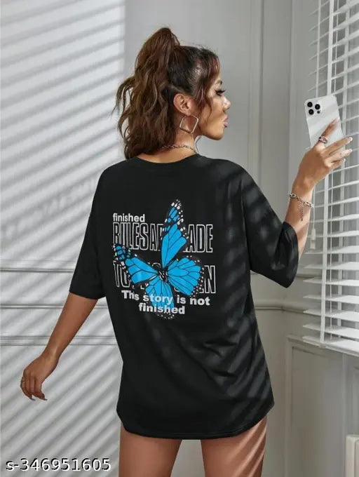 Butterfly printed oversized women's cotton t-shirt, loose fit and half sleeve design for casual wear