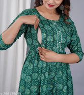 Rayon maternity zip Kurta & Kurtis, printed three-quarter sleeve for women, India-origin