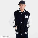 Stylish NY printed wool Varsity Jacket for boys, long sleeves, size 10-16 years, India origin
