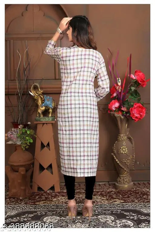 Checked three-quarter sleeve cotton kurtis for women, vibrant and comfortable, XL to 5XL sizes