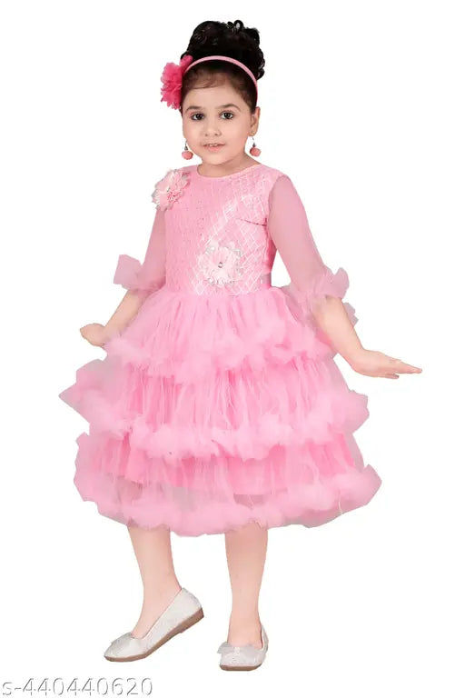 Embellished net party dresses pack for baby girls (18-24M - 6-7Y), Indian-made A-line silhouette