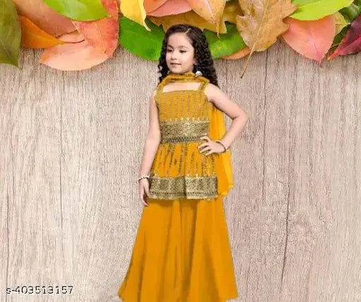 Crepe Anarkali palazzo set for girls (2-3yrs to 9-10yrs), solid-patterned Indian kurta with dupatta, fashionable for ages 2-10