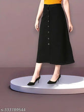 Black cotton blend A-Line western skirt for women, solid black, stylish and comfortable, size 26 (waist 26in, length 31in), made in India