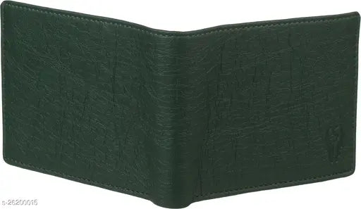 Green PU leather men's wallet, album style with chain coin pocket, compact size for everyday use