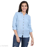 Selfys lyocell woven denim shirt for girls/women solid, three-quarter sleeves, Indian-made casual wear
