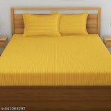 Yellow striped 300 thread count cotton double bedsheet by Parinika Fabs, ideal for adults, summer use, made in India