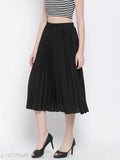 Black polyester women's skirt, solid color with regular fit, displayed on a mannequin