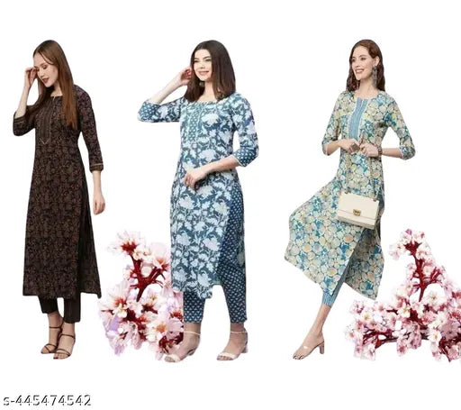 Women's printed top & bottom set, three-quarter sleeves, vibrant Indian design