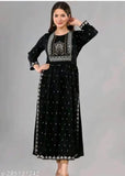 Black rayon embroidered kurta with beads and stone work, long sleeves, perfect for traditional Indian wear