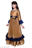 Multicolor poly silk ethnic gown for girls, embroidered net pattern. Comfortable and elegant for ages 7-12 years. Indian designer dress, high-quality material, size 7-8 Years (Bust 28 in, Length 38 in)