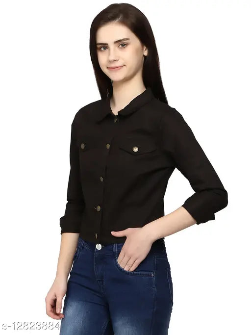 Redtilt full sleeve solid cotton women's jacket, red on mannequin, XL size with long sleeves