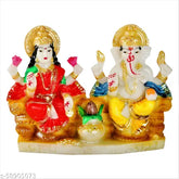 Multicolor Marble Laxmi Ganesh Idol Murti for Diwali Puja, 5-inch Indian God statuette of prosperity and wisdom