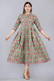 Cotton flared kurta, Mahi Star Fashion women's floral printed three-quarter sleeves, Indian fashion dress