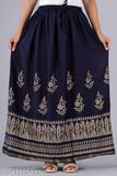 navy rayon printed net ped skirt for women and girls, size 24-XXL, Indian origin