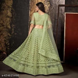 Soft net semi-stitched lehenga choli duppata set for women, embellished free size with 44in waist and 44in length, made in India