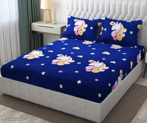 Double cotton bedsheet with all-round elastic, 2 pillow covers, superfine quality for summer - India