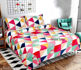 Geometric polycotton Decent Home double bedsheet, two superfine pillow covers for summer adult use