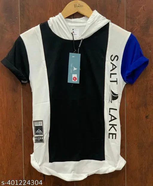 Cotton blend Saltlake men's half sleeve hoodie, affordable and high-quality, perfect for parties and casual wear - short sleeves, printed design, size M (38in chest, 26in length)