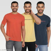 Red cotton blend round neck T-shirts pack 3 (M, L, XL, XXL) featuring Zeffit's typographic pattern, ideal for casual wear