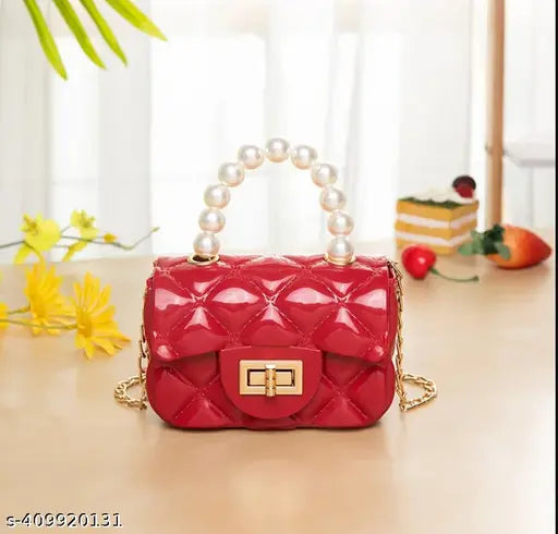 Silicon small pink polyester sling bag for girls, crossbody style with one compartment, self-designed net pattern