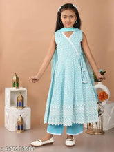 Skyblue embroidery Anarkali gown dress, premium quality cotton, three-quarter sleeves, vibrant and playful design, perfect for kidswear, Indian wear for kids, ethnic dress, cultural dress, festive outfit, party wear for girls, stylish anarkali, HL Garments