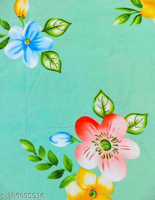 Multicolor Heavy Glace Cotton 5 Piece Bedding Set - Summer-friendly flat sheets, quilted cushion with zip, pillow covers, & fillers (90x100 inches)