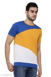 Multicolor cotton blend half-t shirt, colorblocked pattern, short sleeves, S-XL sizes, Indian origin
