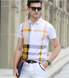 White cotton blend polo neck t-shirts for men, printed design on short sleeves - EyeBogler brand