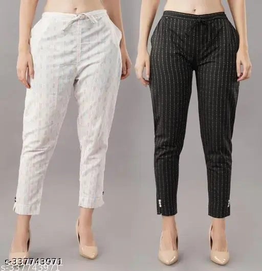 Printed cotton casual trouser for women - regular fit, 2 sizes available: 38"/27", 40"/28", 42"/29