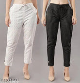 Printed cotton casual trouser for women - regular fit, 2 sizes available: 38"/27", 40"/28", 42"/29