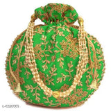 Multicolor synthetic embroidered net Rajasthani Potli bag, free-size handbag from India