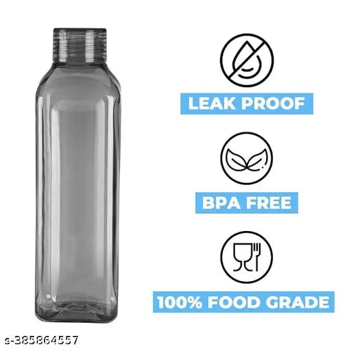 Black leak-proof fridge water bottle combo (1000ml each), freezer-safe, BPA-free, compact design for home, office, gym & school use
