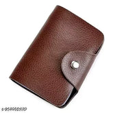 Brown PU leather bifold card holder with 12 slots for credit/debit cards and IDs, ideal for personal use or gifting. Solid design, stylish and fashionable, made in India