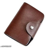 Brown PU leather bifold card holder with 12 slots for credit/debit cards and IDs, ideal for personal use or gifting. Solid design, stylish and fashionable, made in India