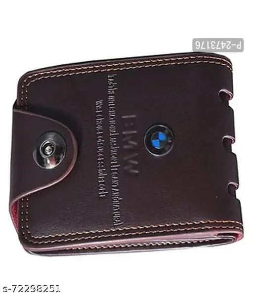Brown faux leather BMW wallet, genuine item with 6 card slots and 1 ID slot, free size (L12cm x W9cm), men's accessory