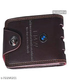 Brown faux leather BMW wallet, genuine item with 6 card slots and 1 ID slot, free size (L12cm x W9cm), men's accessory
