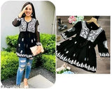 Georgette printed net three-quarter sleeve tunic, quality cotton blend, comfortable women's Western wear, ideal for party, vacation, wedding, club, dating occasions