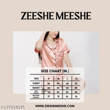 Satin night suit set, ZEESHE MEESHE women's solid plain shirt & shorts, satin fabric, short sleeves, India-made
