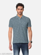 Green cotton blend polo t-shirt with geometric print, Men's size M-5XL, trendy fashion statement