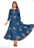 Rayon printed anarkali kurti for girls with three-quarter sleeves, breathable and comfortable, available in M, L, XL, XXL, XXXL sizes