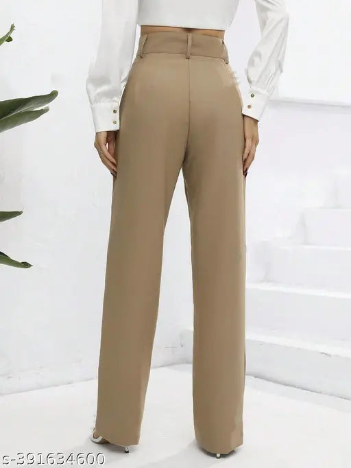 Cotton blend solid-color trousers for women - trendy fashionable style, two sizes available (26", 38"; 28", 38"; 30", 38"; 32", 39"; 34", 39") from India