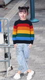 Striped round neck wool blend sweater for kids - premium quality, colorblocked design, long sleeves