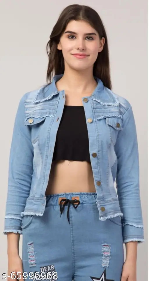 Denim dyed/washed three-quarter sleeve retro waistcoat for women, stylish vintage jacket from India