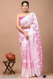 Pure soft cotton mulmul hand printed saree with blouse, Indian summer wear in natural colors