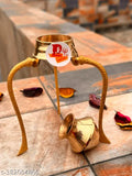 Brass gold Shivling stand without Shivling, decorative puja showpiece for jalabhishek, 14cm tall and wide